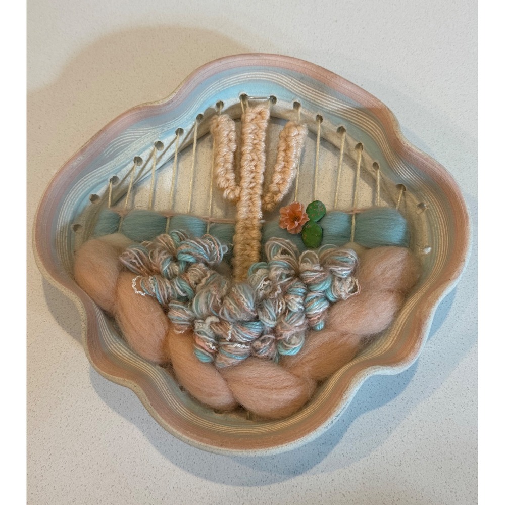 Vtg‎ Handmade Ceramic Fiber Art Saguaro Cactus Woven Wall Hanging Southwestern